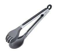 Westmark 16192270 Pince à buffet avec lame en silicone, en forme de fourchette et cuillère, longueur : 25,5 cm, en acier inoxydable/plastique/silicone, ronde, argenté/noir