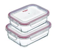 Westmark 2 boîtes de conservation, verre avec couvercle à clip, 370 ml + 640 ml, hermétique, passe au congélateur, micro-ondes, au four, sans BPA, verre/plastique/silicone, transparent/rouge, 23422E6