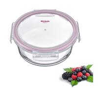Westmark 233522E1 Boite alimentaire ronde en verre, capacité 1300 ml, passe au micro-ondes et au four, verre/silicone/plastique, transparent/rouge