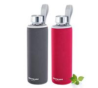 Westmark 527222E8 Lot de 2 bouteilles d'eau en verre avec 1 housse de protection 550 ml Verre Silicone Caoutchouc Sans BPA Viva Rouge/Anthracite/Argent/Transparent