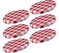 Westmark 6 Couvercles à visser Screw-/Twist-Off pour Bocaux de Conservation, Rond, ø 82 mm, en Fer blanc, Rouge-blanc, Quadrillé, 40952270