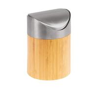 Westmark 69882270 Poubelle de table en bambou et acier inoxydable avec couvercle basculant et insert en plastique Marron clair/argent/blanc Ø 12 cm