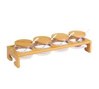 Westmark Bar à Confiture/Présentoir, Set 13 Pièces., 1 Support + 4 Pots + 4 Couvercles + 4 Cuillères, Largeur: 38,5 cm, Bambou/Verre/Céramique, Tapas + Friends, Brun/Blanc, 69902260