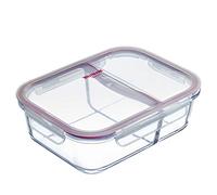 Westmark Boîte de Conservation en Verre, 2 Compartiments, Couvercle Clipsable, Hermétique, Adapté à la Congélation, Micro-Ondes, Four, Sans BPA, Verre/Plastique/Silicone, Transparent/Rouge, 234522E1