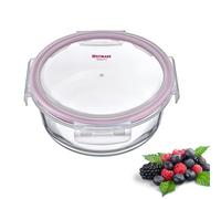 Westmark Boîte de conservation en verre - ronde, 650 ml, Ø 15,7 cm | Va au micro-ondes et au four, passe au lave-vaisselle, verre/silicone/plastique, transparent/rouge, 233322E1