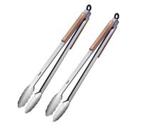 Westmark Classic Wood Maxi 162922E3 Lot de 2 longues pinces à barbecue en acier inoxydable avec bois, 44 cm de long, argenté/marron