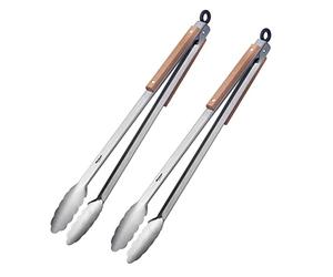 Westmark Classic Wood Maxi 162922E3 Lot de 2 pinces à barbecue en acier inoxydable et éléments en bois sur les poignées, longueur : 44 cm, en acier inoxydable/bois, argenté/marron