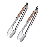Westmark Classic Wood Midi 162822E3 Lot de 2 pinces à barbecue en acier inoxydable et éléments en bois sur les poignées, longueur : 31 cm, acier inoxydable/bois, argenté/marron
