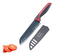 Westmark Couteau Santoku de Cuisine, Lame Large et Crantée 17cm, Protège-Lame, Acier Inoxydable/Plastique, Gris/Rouge, 14562280