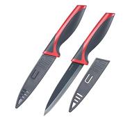 Westmark Couteau Universel/à légumes, 2 pièces, Longueur de Lame : 12 cm chacun, avec protège-Lame, Acier Inoxydable/Plastique, Anthracite/Rouge, 145322E3