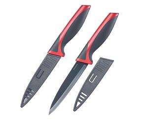 Westmark Couteau Universel/à légumes, 2 pièces, Longueur de Lame : 12 cm chacun, avec protège-Lame, Acier Inoxydable/Plastique, Anthracite/Rouge, 145322E3