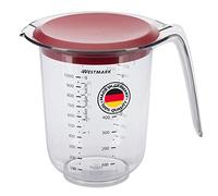 Westmark Cruche à Mesurer, avec Couvercle, Graduations multilingues et diverses unités de mesure, volume de remplissage : 1 l, plastique, transparent/rouge, 30662270