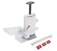 Westmark Dénoyauteur Double à Cerises et à Prunes, Extra rapide : 2 Cerises à la fois, inclus Set de 4 pièces d'usure/rechange, Plastique/acier inoxydable/aluminium, Steinomat, Blanc/argenté, 406022E6
