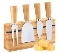 Westmark ensemble de Couteaux à Fromage - Set de 5 Pièces avec Porte-Couteaux en Bambou pour un Service Élégant de Différents Types de Fromages, Manipulation Confortable - Acier Inoxydable, Bambou