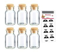 Westmark Ensemble de Pots à Épices Avec Bouchons en Liège, 6 Pièces - Pour Épices, Herbes et Thés - Inclus 8 Étiquettes Décoratives - Transparent, 150 Ml