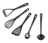 Westmark Ensemble d'Ustensiles de Cuisine 5 pièces: Fouet, Louche, Presse-purée, Spatule, Cuillère à Spaghetti, Plastique, Gentle, Noir, 280022E6