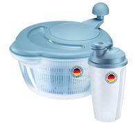Westmark "Fortuna" essoreuse à salade (5 l) et "Mixery" shaker (0,5 l) - Essoreuse à salade avec bec verseur, mécanisme facile à utiliser - Shaker avec échelle de mesure et disque de mixage - Bleu