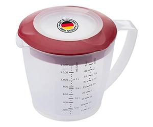 Westmark Gobelet Mélangeur/Doseur avec Protection contre les éclaboussures, Couvercle et Bec Verseur, en Plastique, Capacité: 1,4 litre, Helena, Transparent/Rouge, 3105227R