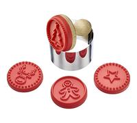 Westmark Lot de Tampons/Empreintes à Biscuits, 6 pièces avec 4 Motifs de Noël, Ø env. 5 cm, Acier inoxydable/bois/silicone, Argenté/brun clair/rouge, 30352260