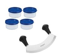 Westmark Set à Herbes, 5 pièces, 1 Hachoir + 4 Boîtes de Congélation à Herbes, Acier inoxydable/plastique, Argenté/Noir/Bleu, 129322E6