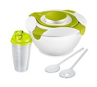 Westmark Set à Salade, 3 pièces, Saladier, Couverts à Salade et Shaker à Vinaigrette, Plastique, Transparent/Vert, 242222E7