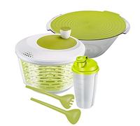 Westmark Set à Salade, 4 pièces, Essoreuse à Salade, Saladier, Couverts et Shaker à Vinaigrette, Plastique, Transparent/blanc/vert, 243022E6