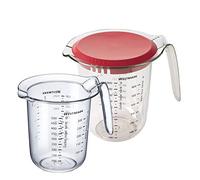 Westmark Set de 2 Pièces, Pichets gradués 0,5 L et 1 L avec Couvercle , Graduations multilingues, plastique, Transparent/Rouge, 306622E6