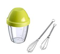 Westmark Set de 3 pièces : 2 mini fouets + 1 gobelet shaker (0,25 L), acier inoxydable/plastique de haute qualité, argent/transparent/vert, 124722E6
