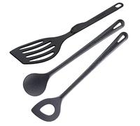 Westmark Set de Cuisine, 3 pièces : 1 Spatule, 1 Cuillère à mélanger, 1 Écumoire pointu, Résistant à la chaleur, plastique, Noir, 203522E9