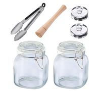 Westmark Set de fermentation - 2 bocaux à étrier, poids, pilon et pince | Fermentation hygiénique, bocaux Ø 90 mm avec joint en caoutchouc, poids en verre Ø 7 cm avec poignée, sans BPA, 666022E6