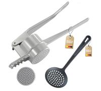 Westmark Set de Spätzle, 2 pièces, 1 Presse à spätzle/Pommes de Terre avec perforation ronde, Presse à Spätzle + 1 Louche, Gentle, Aluminium moulé sous pression/PA, argenté/noir, 611022E8