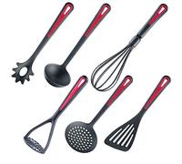 Westmark Set d'Ustensiles de cuisine, 6 pcs, Spatule, Cuillère à spaghetti, Ecumoire, Louche à Soupe, Presse-purée, Fouet, plastique de haute qualité, Gallant, noir/rouge, 290022E6