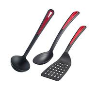 Westmark Set d'ustensiles Gallant - 3 pièces, résiste jusqu'à 210 °C | Spatule perforée, cuillère à rôtir et à légumes, louche, poignées soft touch, Made in Germany, noir/rouge, 295622E6
