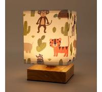 Wetry Lampe de Chevet Enfant Chambre, Veilleuse de Nuit, Motifs d'animaux | Rechargeable, Contrôle Tactile, 3 Température de Couleur, Intensité Réglable en Continu, Base en Bois, Abat-jour Tissu