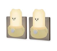 Wetry Veilleuse Bébé sur Prise Électrique, Lot de 2, Ours Lampe de Nuit | Interrupteur à Bouton-poussoir, Blanc Chaud, Lumière Chambre de Enfant