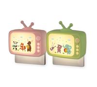Wetry Veilleuse Enfant sur Prise Électrique avec Interrupteur, TV, Lot de 2 | Chaud und Froid Réglable, Bouton-poussoir, Motifs d'animaux, Lumière Allaitement
