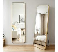 Wevalley Miroir sur Pied Pleine Longueur 140x35cm - Inclinable, Verre Trempé Anti-éclat, Moderne pour Chambre Dressing - Doré