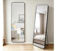 Wevalley Miroir sur Pied Pleine Longueur 140x35cm - Inclinable, Verre Trempé Anti-éclat, Moderne pour Chambre Dressing - Noir