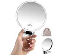 Wexeva Miroir à Main Miroir Grossissant 30X Double Face 1X/30X avec Poignée Pliable à 360°, Miroir de Maquillage Portable, Utilisable en Mode Main, Table ou Mur pour Voyage et Usage Quotidien