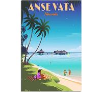 WEYUE Tableaux décoratifs Anse Vata plage Nouméa Vintage affiche de voyage mur Art Mural décoration de la maison toile peinture décor Sans cadre 60x90cm