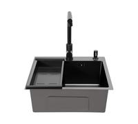 WFIETN Évier de cuisine, en acier inoxydable, 50 x 45 x 20 cm, avec robinet extensible et panier d'égouttement, dimensions d'encastrement pour montage à la surface 48 x 43 cm, noir