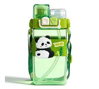 WFKKMEQ Panda Bouteille D'eau, 520ml Gourde pour Enfants Bouteille de Plastique Gourdes de Sport Enfant Gourde Portable Anti-Fuite Tasse Réutilisable Gourdes pour Voyage, École, Travail(Vert)