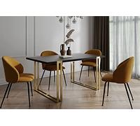 WFL GROUP Extendable Rectangular Dining Table Loft Style - Large Industrial Table with Golden Metal Legs, 160-260 cm - Space-Saving Conference Table for Living Room and Office - Black