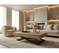 WFL GROUP Height-Adjustable and Extendable Coffee Table Cavetta U Black - Multifunctional Living Room Dining Table 120-200/80/27-76 cm - Made in EU - Wood
