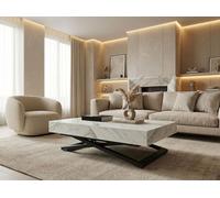 WFL GROUP Height-Adjustable and Extendable Coffee Table Cavetta U Black - Multifunctional Living Room Dining Table 120-200/80/27-76 cm - Made in EU - White
