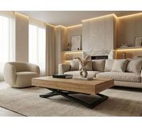 WFL GROUP Height-Adjustable and Extendable Coffee Table Cavetta U Black - Multifunctional Living Room Dining Table 120-200/80/27-76 cm - Made in EU - Craft Oak