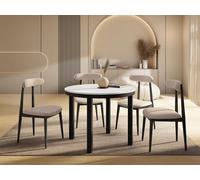 WFL GROUP Round Extendable Dining Table with Black Metal Frame - Table with Black Metal Legs in Loft Style - Space-Saving Table for Living Room, Dining Room Or Kitchen - White - 100 to 180 cm