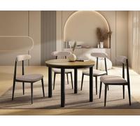 WFL GROUP Round Extendable Dining Table with Black Metal Frame - Table with Black Metal Legs in Loft Style - Space-Saving Table for Living Room, Dining Room Or Kitchen - Lancelot Oak - 100 to 180 cm