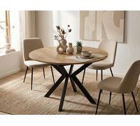 WFL GROUP Round Extendable Dining Table with Black Metal Legs - Internal Storage Extension Plate - Industrial Round Table for Living Room - Space Saver - 100 cm - Craft Oak