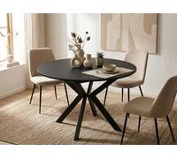 WFL GROUP Round Extendable Dining Table with Black Metal Legs - Internal Storage Extension Plate - Industrial Round Table for Living Room - Space Saver - 100 cm - Black